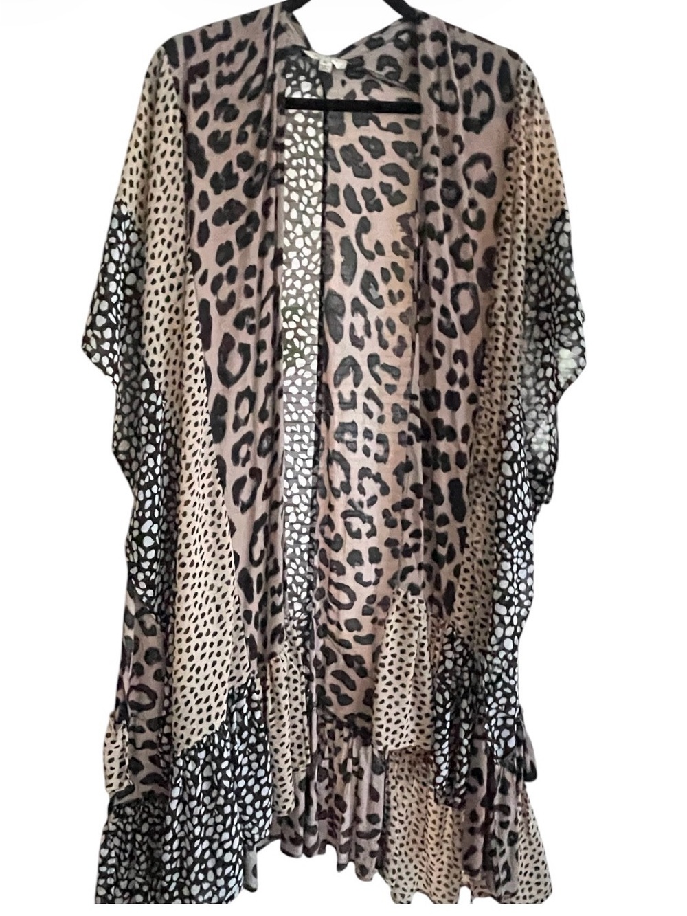 Umgee - Leopard Print Open Front Kimono Jacket - Brown